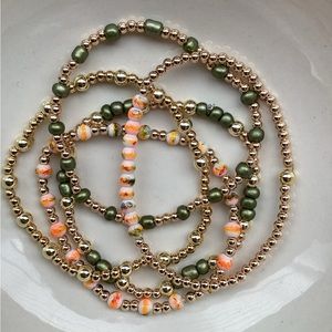 14K Gold Plated Custom Bracelet Stack -  Set of 5 - Multi Color w/Green